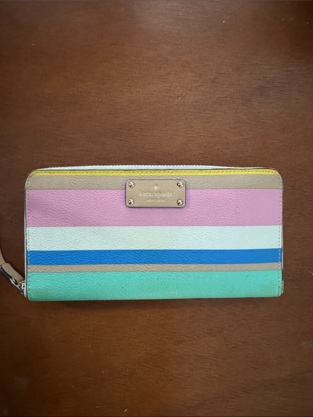 kate spade Multicolor Pastel Stripe Zip Wallet - Pink, Mint, Blue, White, Tan